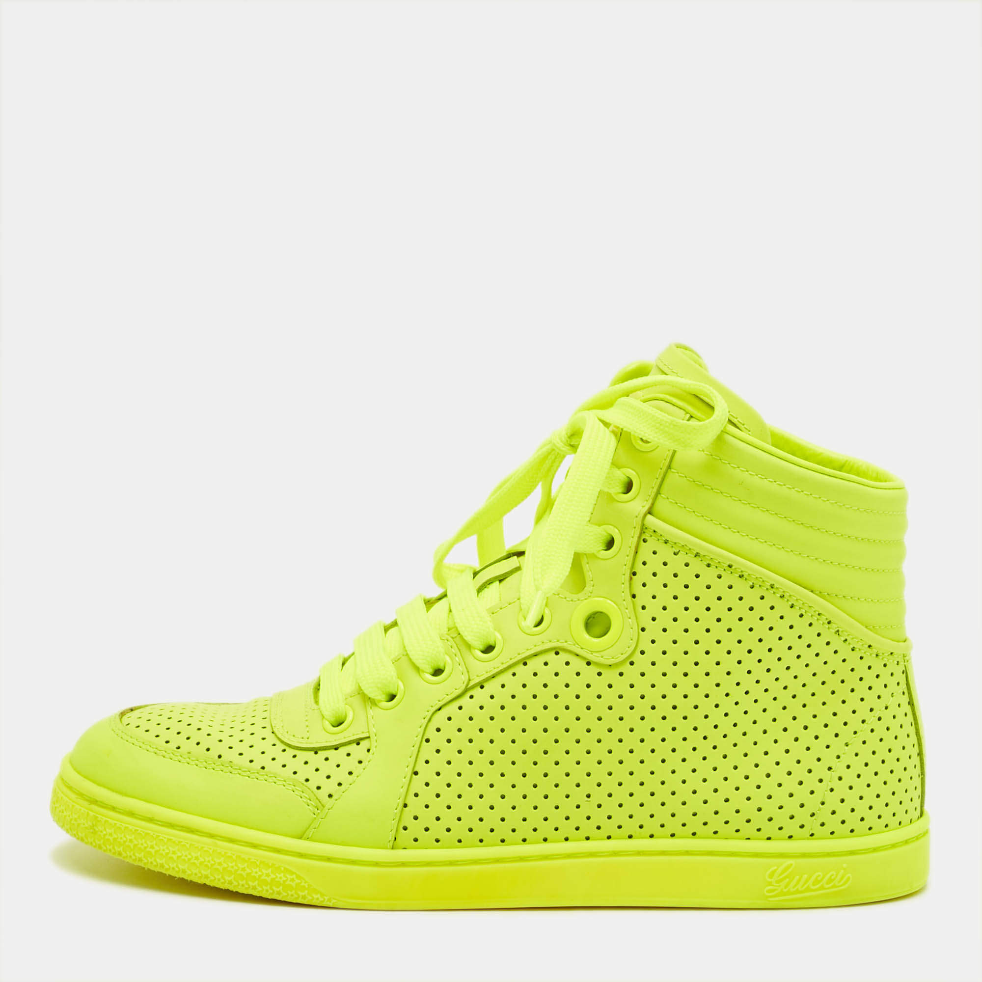 مملوكة مسبقًا Gucci Coda  Neon  Size 36 Green Perforated Leather High Top Sneakers