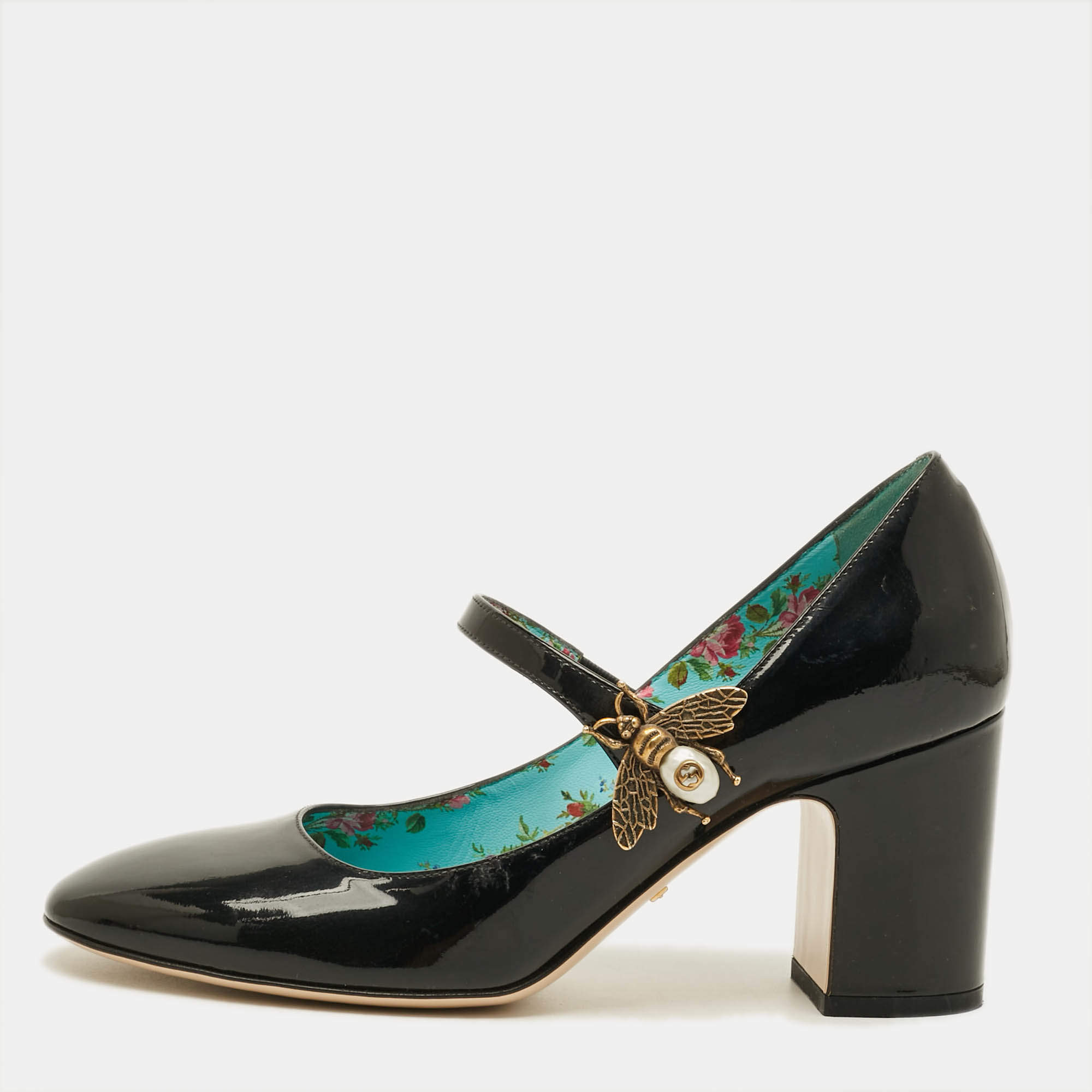 Pre Owned حذاء كعب عالي غوتشي لويس بي جلد براءات اختراع أسود مقاس 36.5