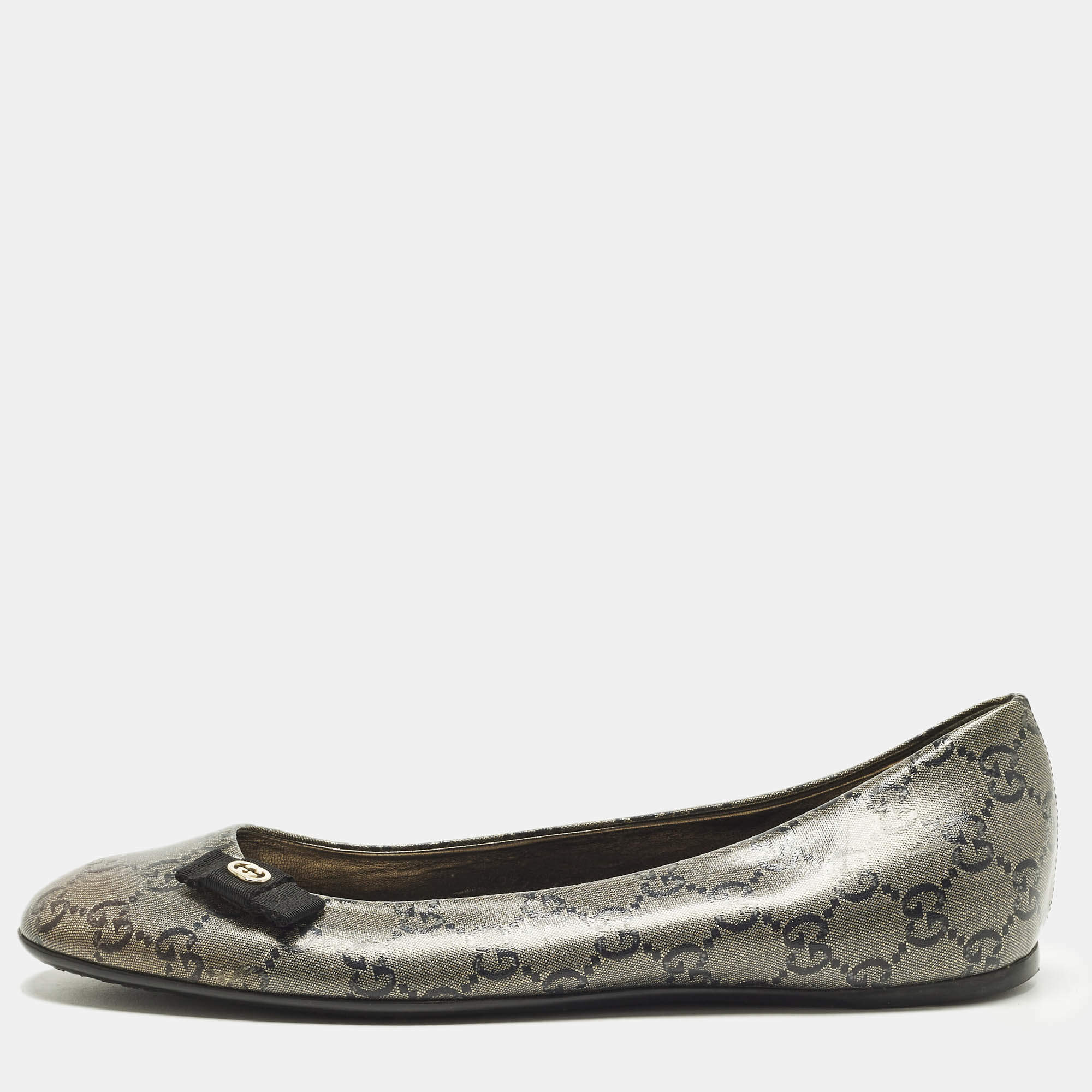 مملوكة مسبقًا Gucci Size 38 Grey Monogram GG Coated Canvas Ballet Flats