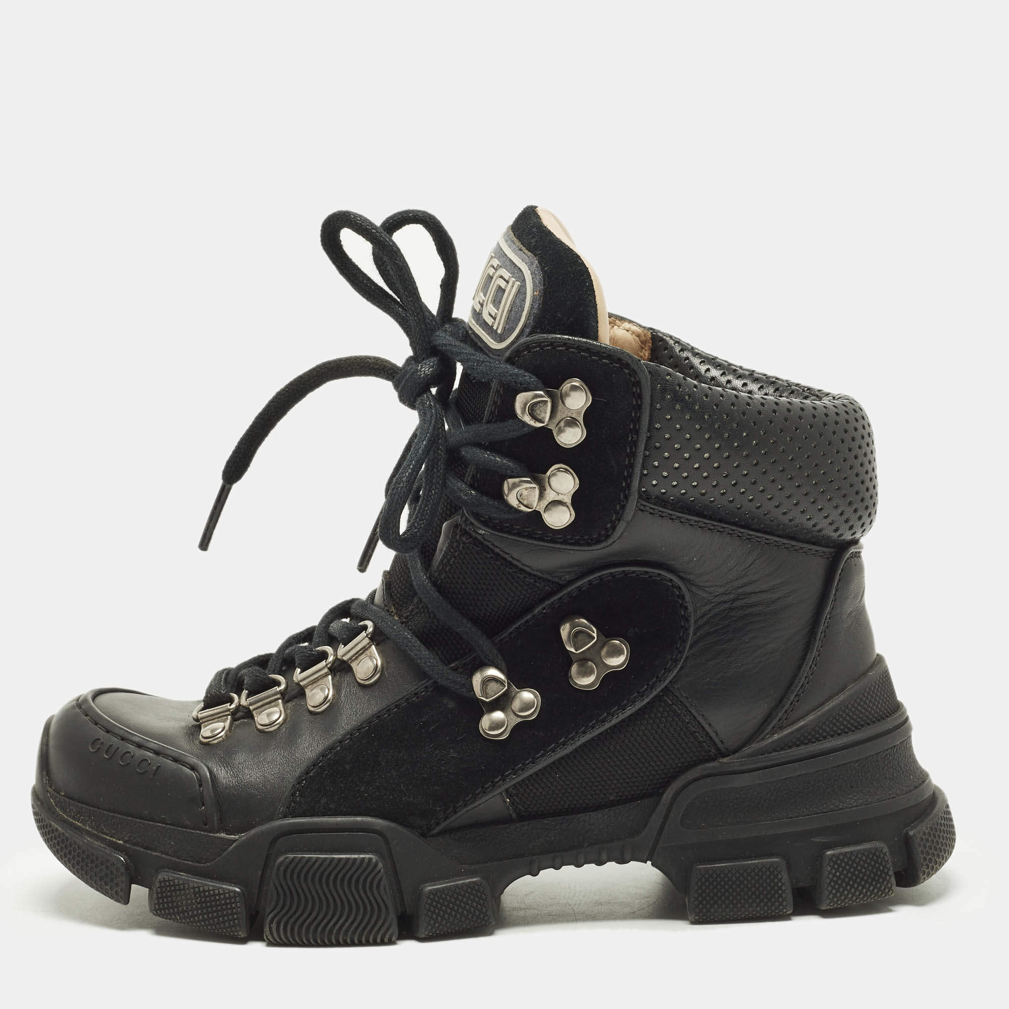 مملوكة مسبقًا Gucci Flashtrek Size 35 Black Leather Suede Ankle Length Boots