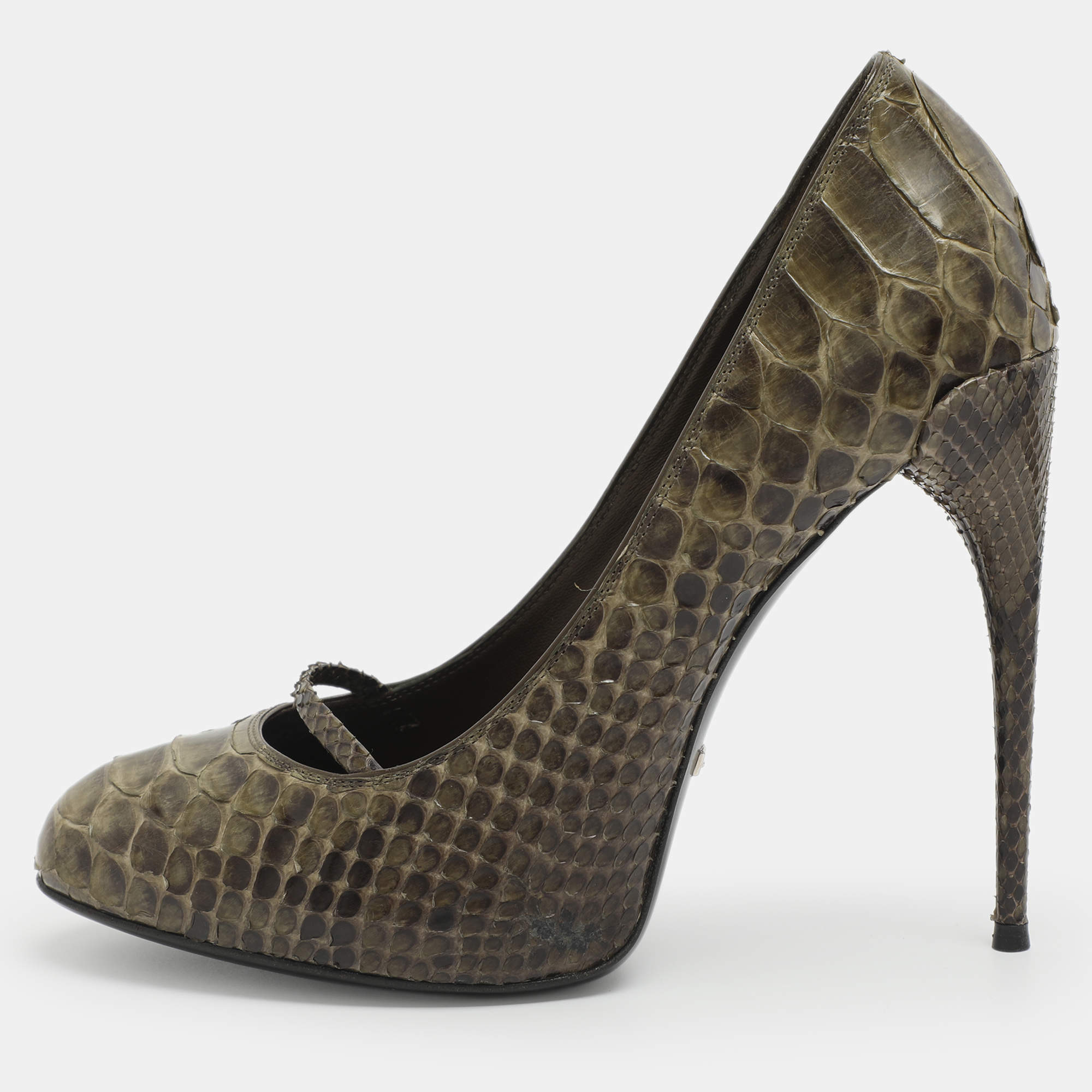 مملوكة مسبقًا Gucci Size 38 Olive Green Python Pumps