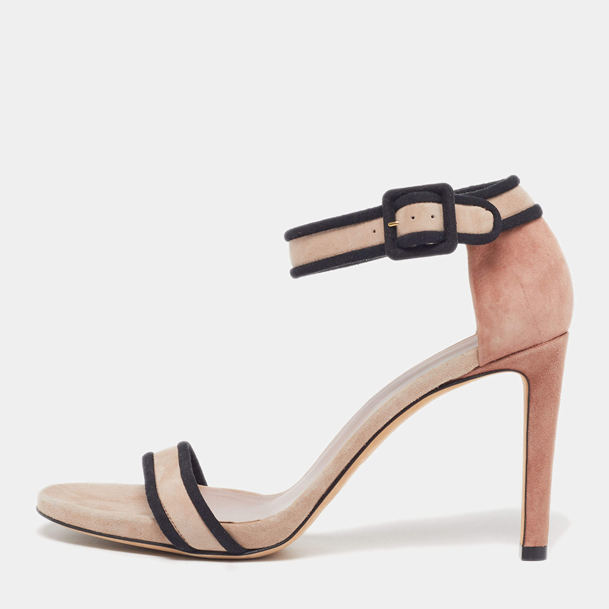 Pre Owned Gucci Size 39 Beige/Black Suede Ankle Strap Sandals