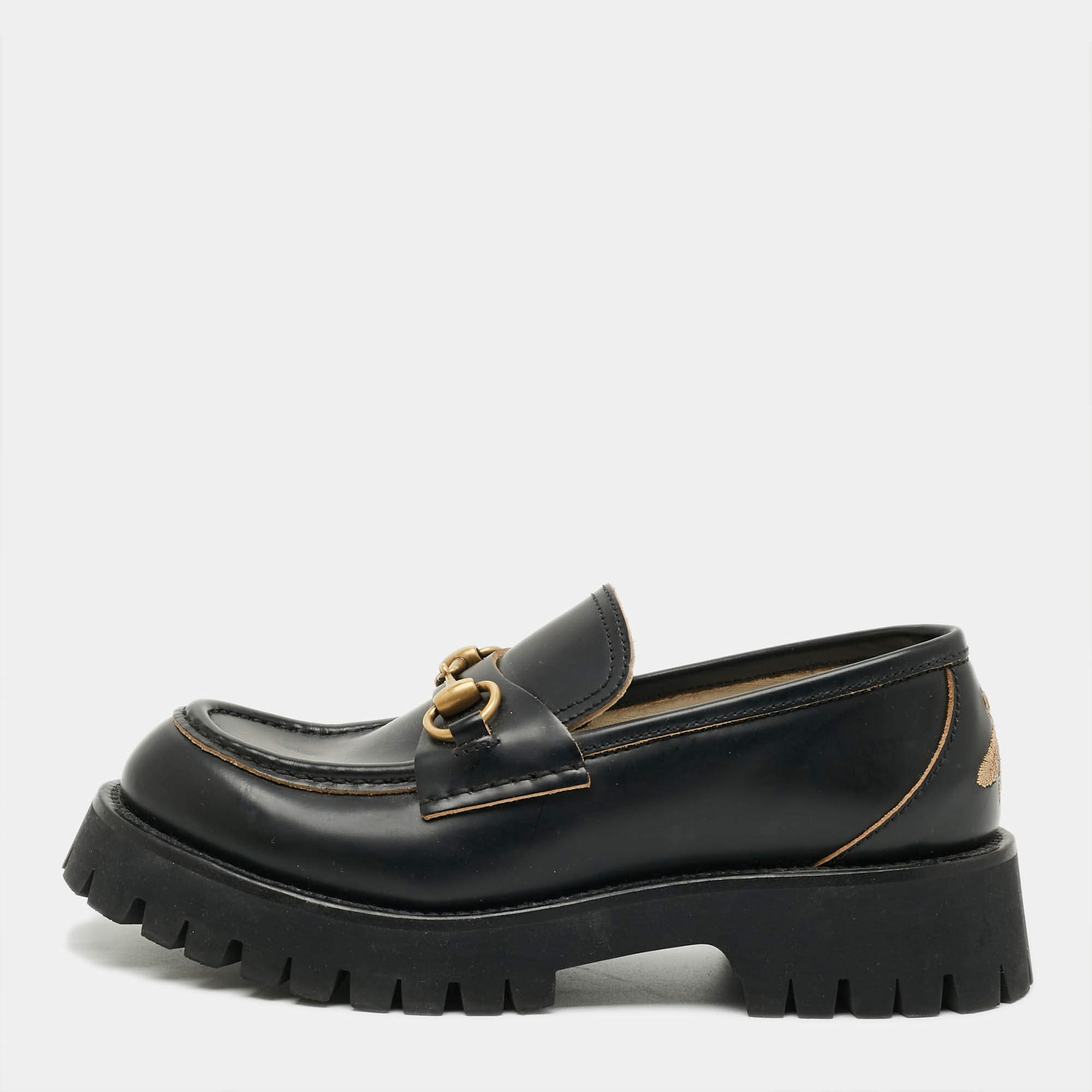 Pre Owned Gucci Horsebit Size 38 Black Leather Loafers