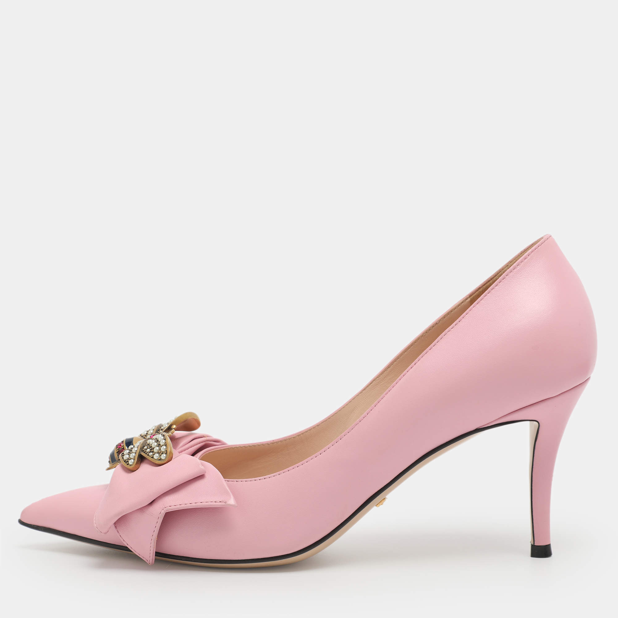 Pre Owned Gucci Queen Margaret Size 40.5 Pink Leather Pumps