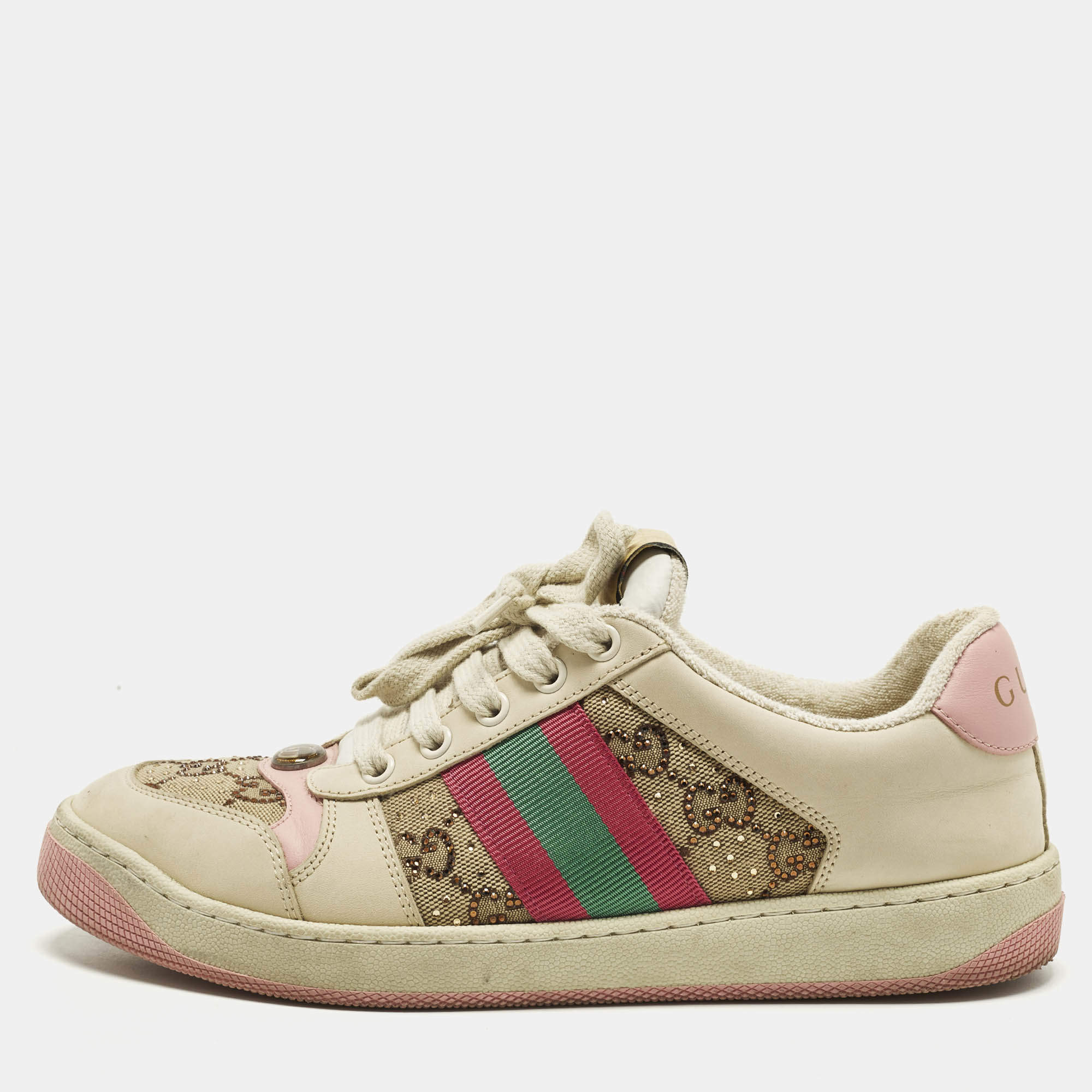 مملوكة مسبقًا Gucci Screener Size 38.5 Multicolor Canvas and Leather Lace Up Sneakers