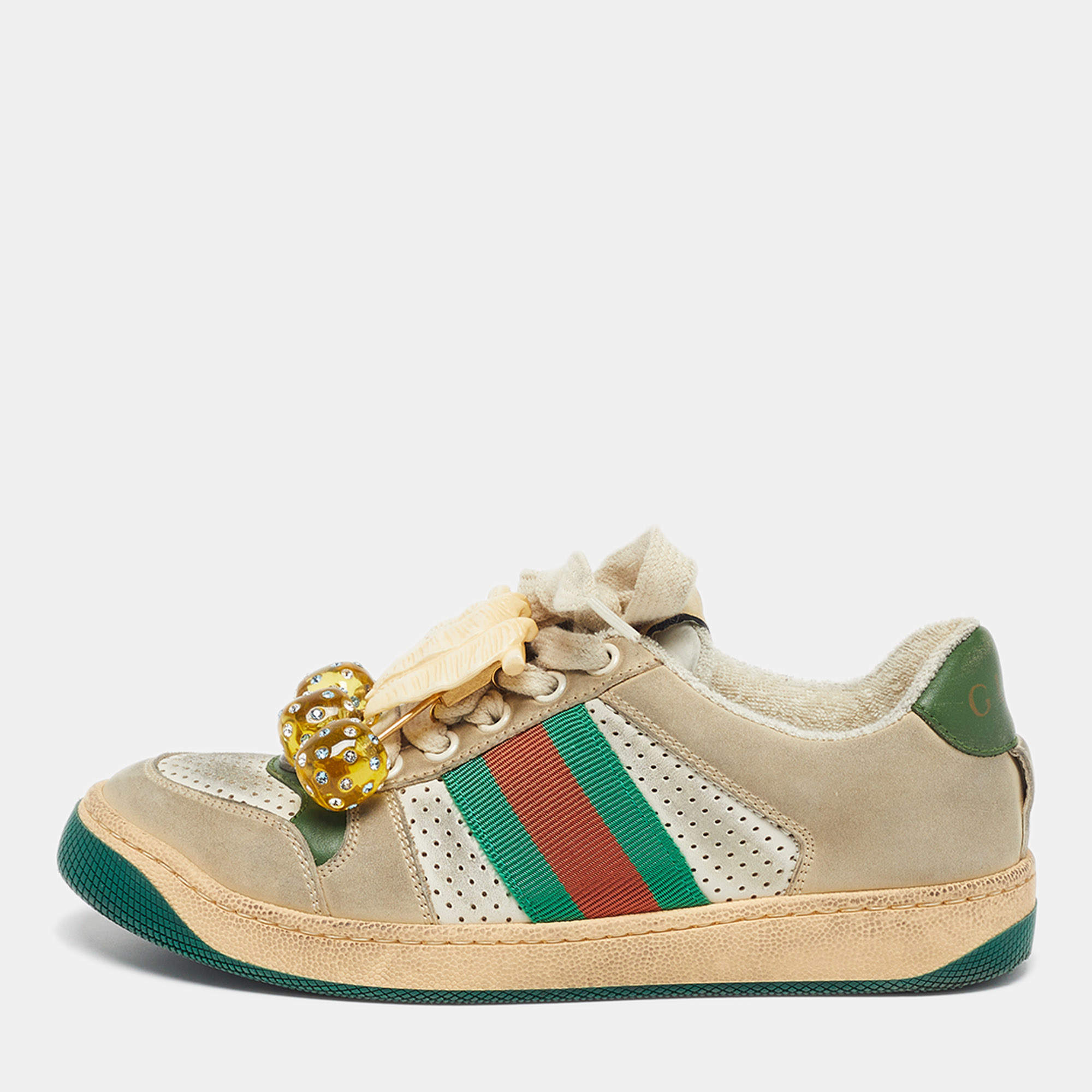 مملوكة مسبقًا حذاء رياضي غوتشي سكرينر كانفاس GG ونيو بوك جلد متعدد الألوان وكريستال مقاس 36