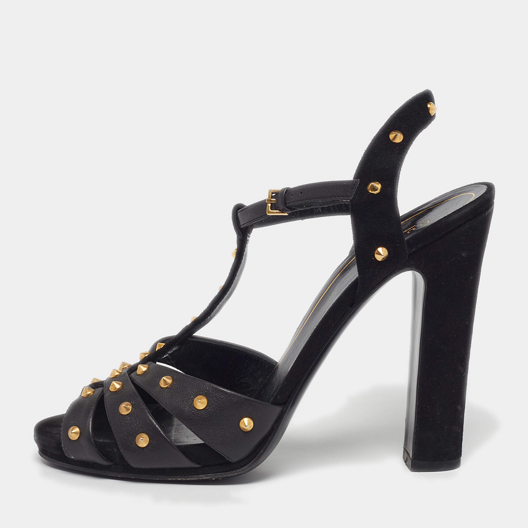 مملوكة مسبقًا Gucci Studded Size 40 Black Leather and Suede Platform Sandals