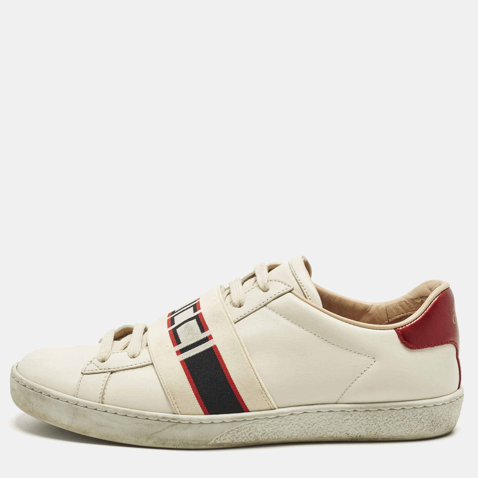 مملوكة مسبقًا Gucci Ace Stripe Size 37 Ivory Leather Low Top Sneakers
