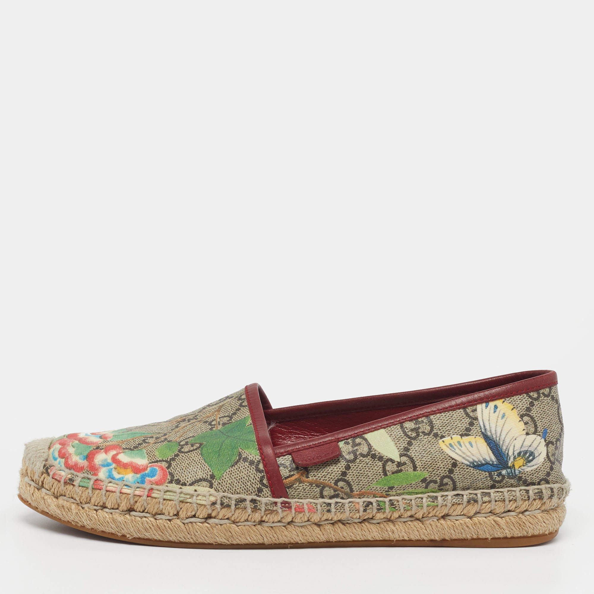 Pre Owned Gucci Size 36 Multicolor GG Supreme Coated Canvas and Leather Flora Espadrille Flats