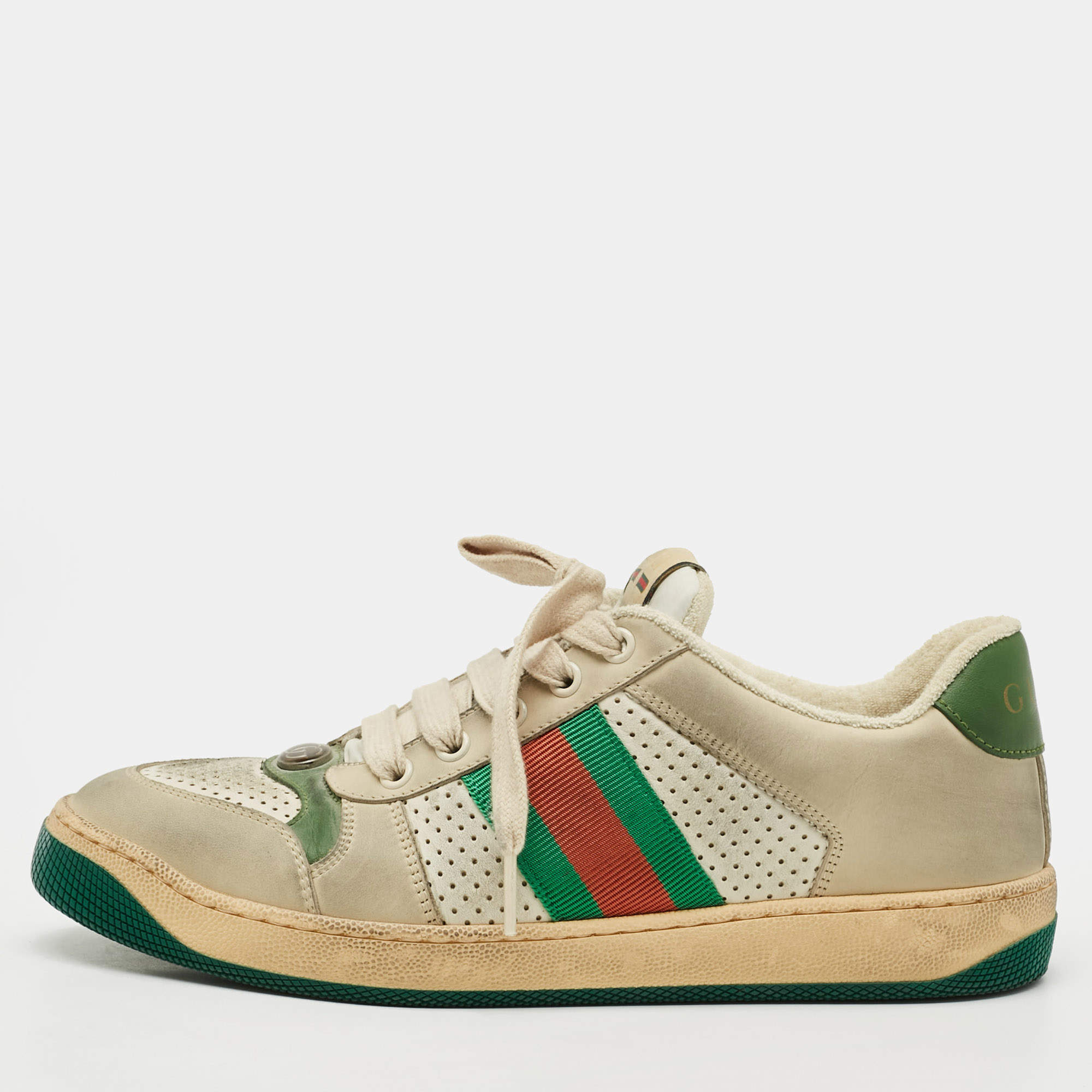 مملوكة مسبقًا Gucci Screener Size 38.5 Grey Canvas and Nubuck Leather Low Top Sneakers