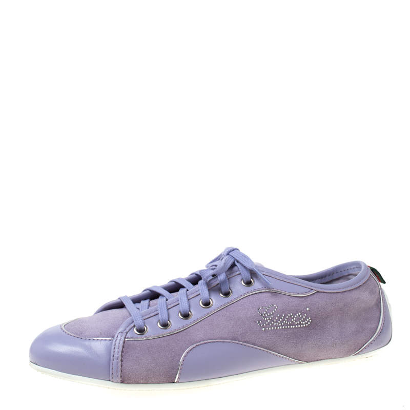 Gucci Purple Leather And Suede Lace Up Low Top Sneakers Size 38.5