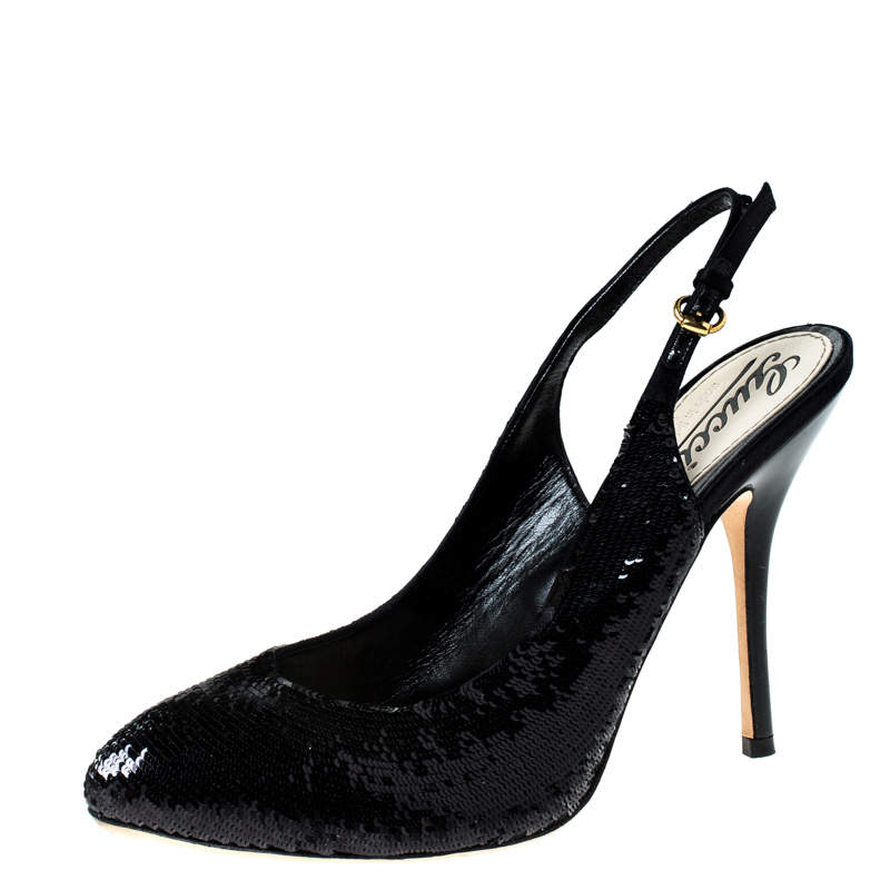 Pre Owned صندل غوتشي ترتر فتحة كعب أسود مقاس 37