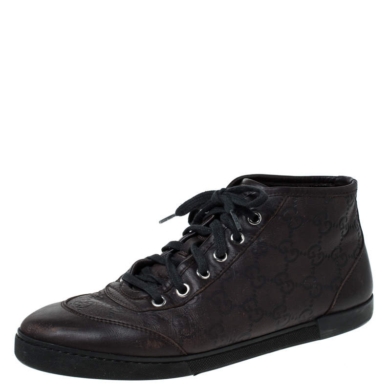 Gucci Brown Guccissima Leather High Top Sneakers Size 38