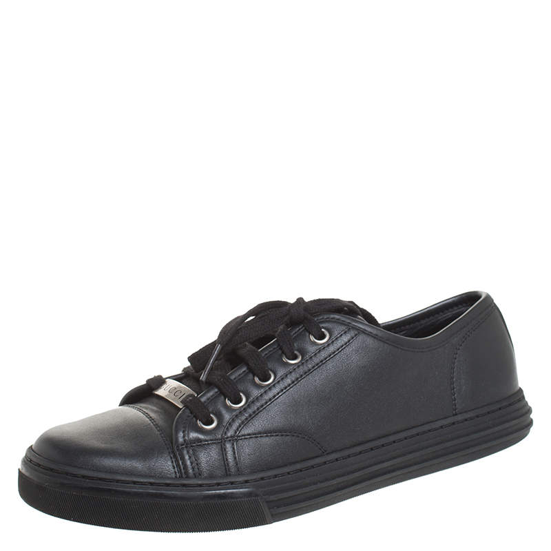 مملوكة مسبقًا Gucci Black Leather Low Top Lace Up Sneakers Size 38