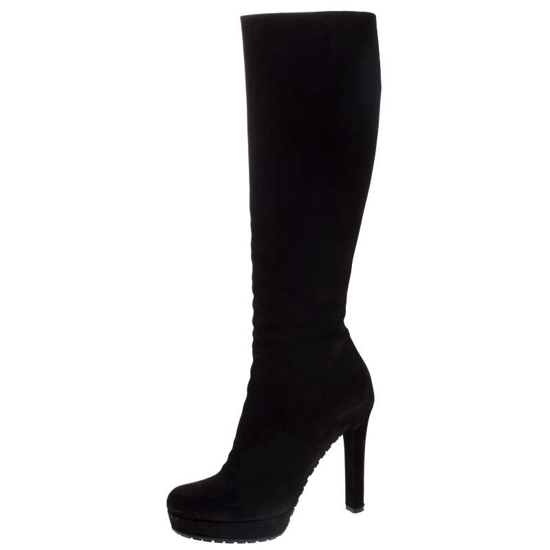 Gucci Black Suede Platform Knee High Boots Size 37.5