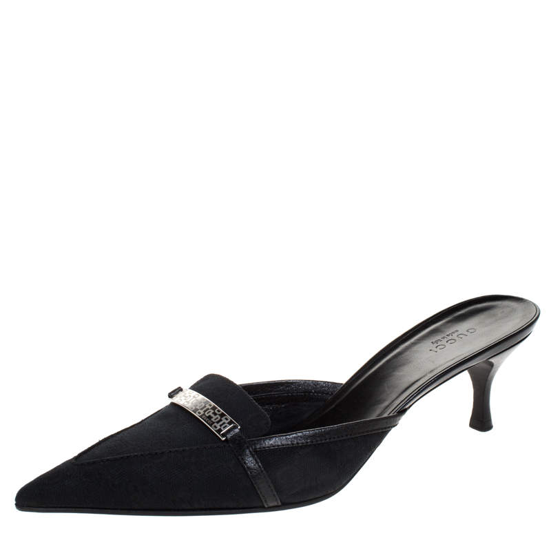 Gucci Black GG Canvas Pointed Toe Mules Size 39.5 Gucci | The Luxury Closet
