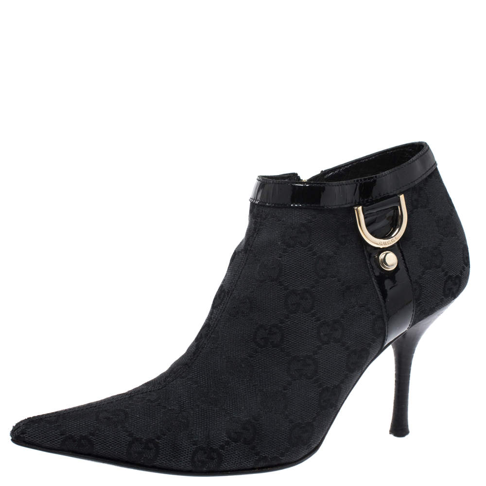 Pre Owned Gucci Black GG Canvas Pointed Toe Ankle Booties Size 36
