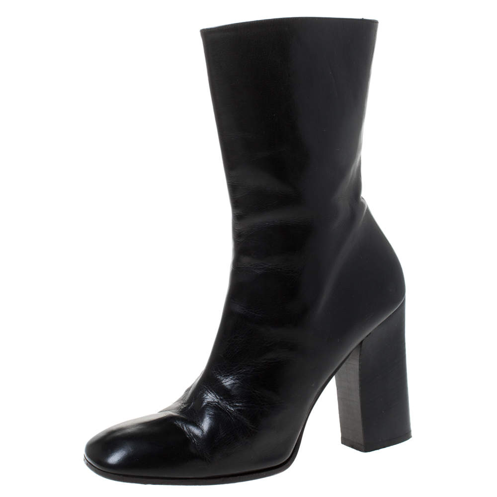 Pre Owned Gucci Black Leather Zip Ankle Boots Size 38