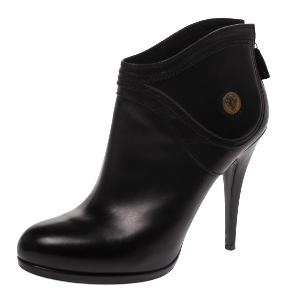 Pre Owned Gucci Black Leather 'Hysteria' Ankle Booties Size 41