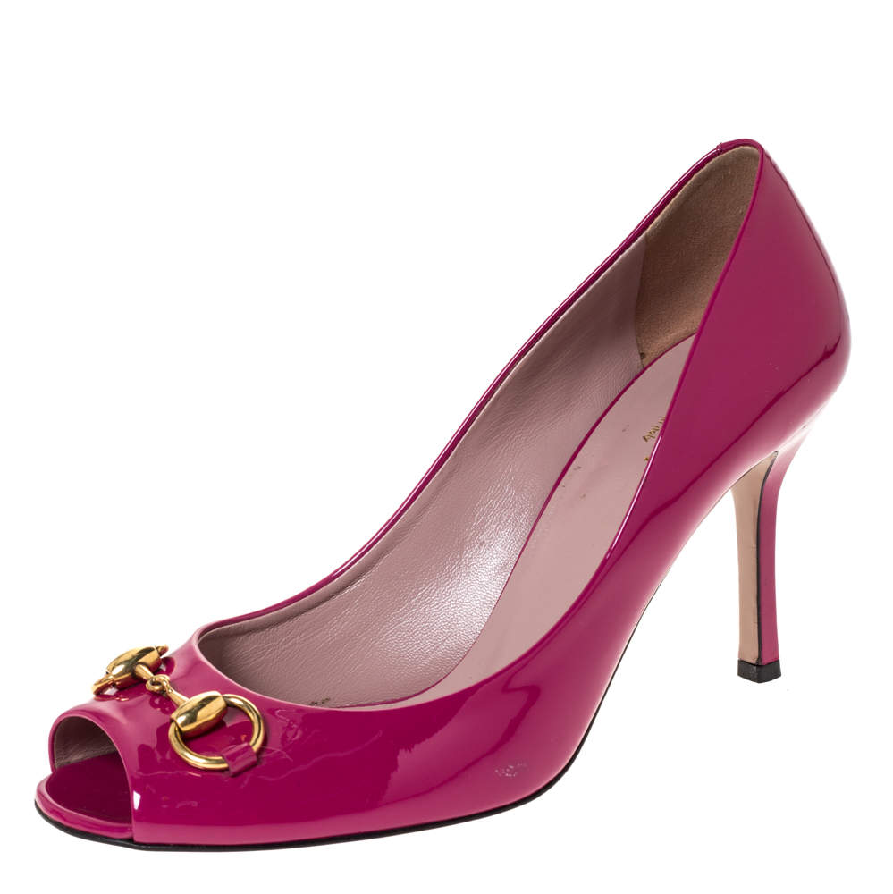Gucci Pink Patent Leather Horsebit Peep Toe Pumps Size 39 Gucci | The ...