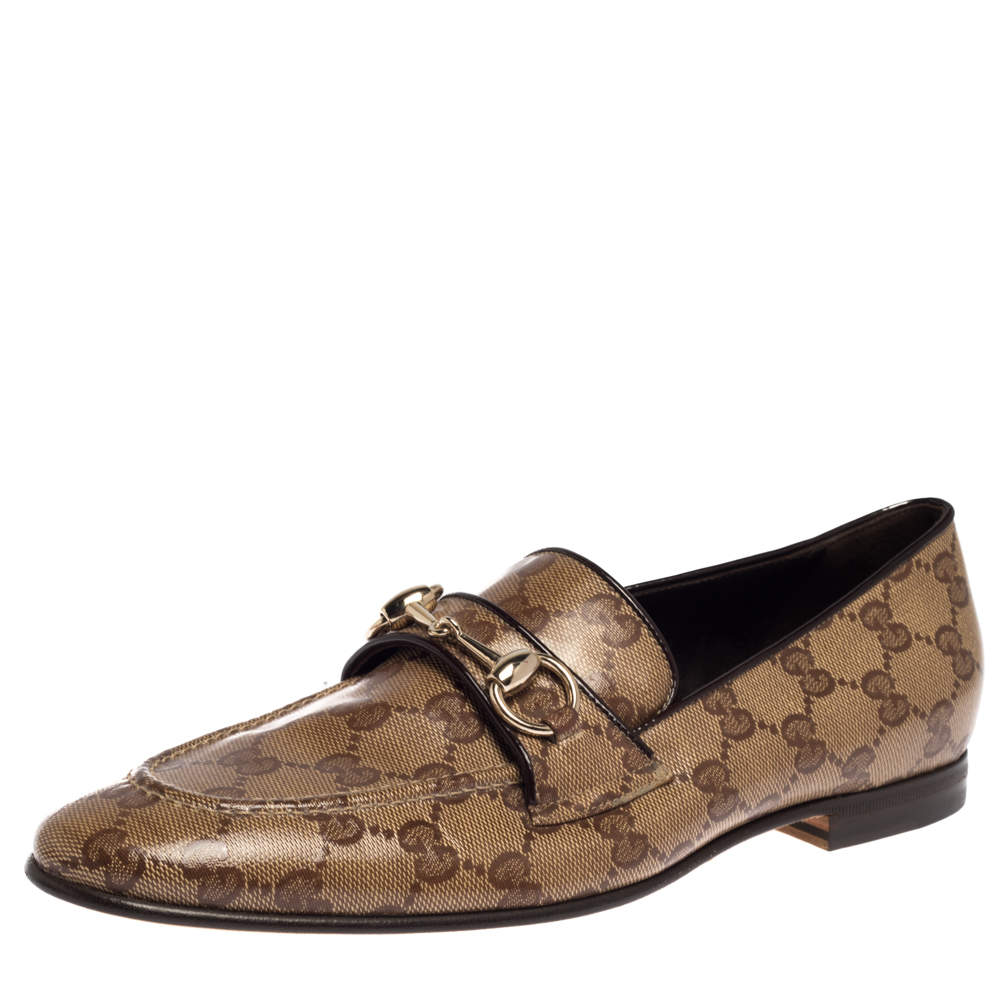 Gucci Beige GG Canvas Jordaan Horsebit Loafers Size 37.5