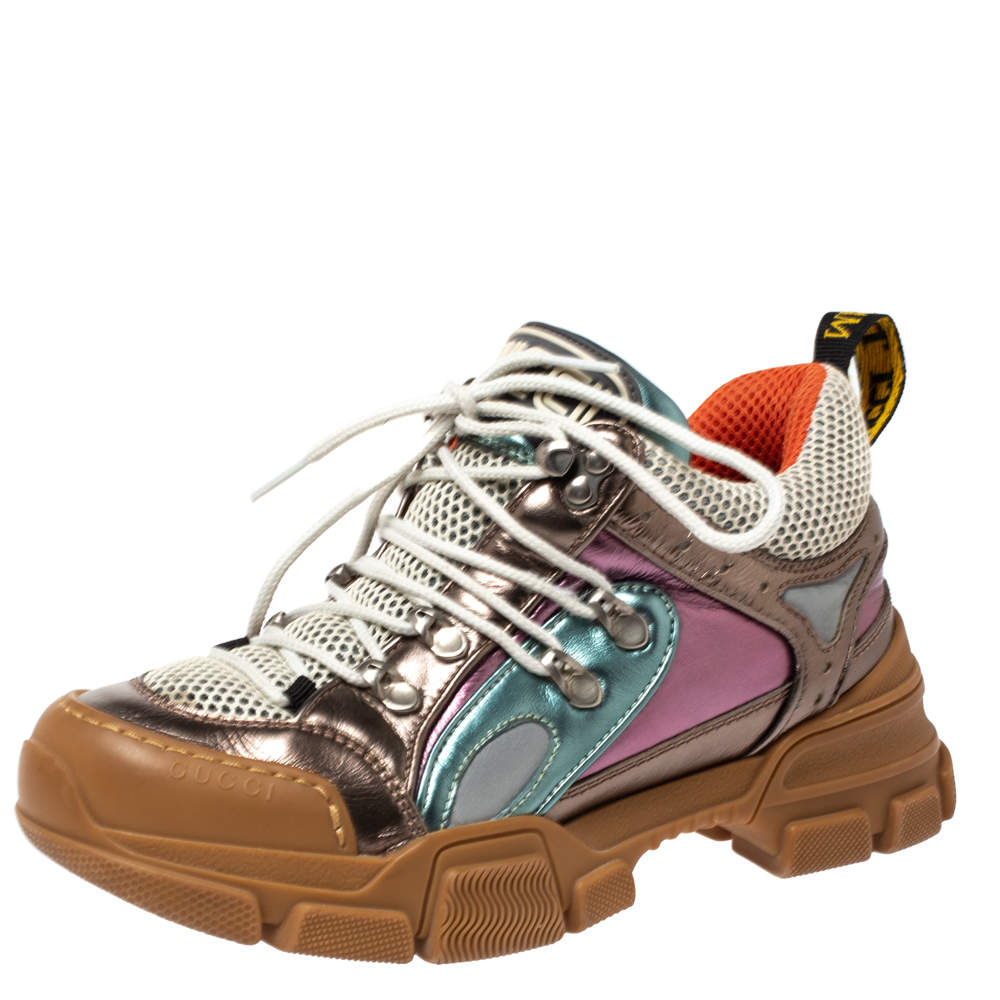 حذاء رياضي غوتشي منخفض من أعلى فلاشترك شبك وجلد متعدد الألوان مقاس 36