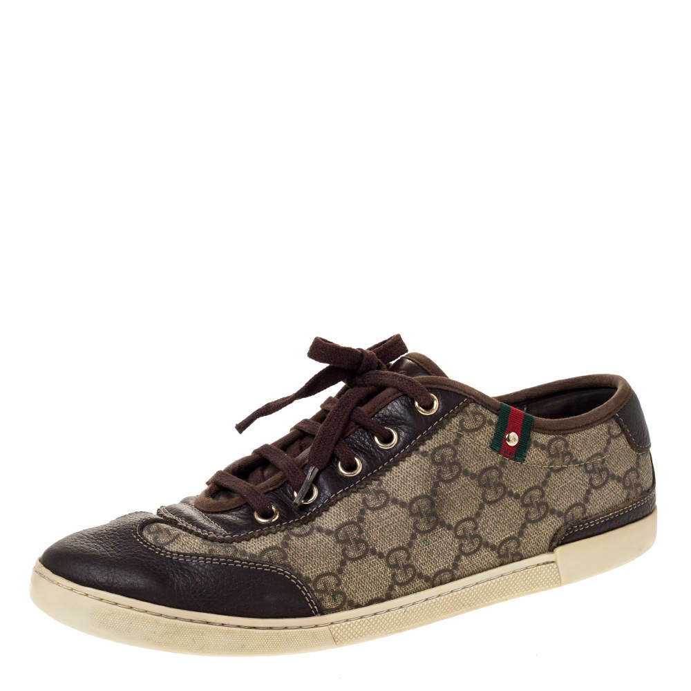 Gucci Brown GG Supreme Canvas And Leather Barcelona Low Top Sneakers Size 39