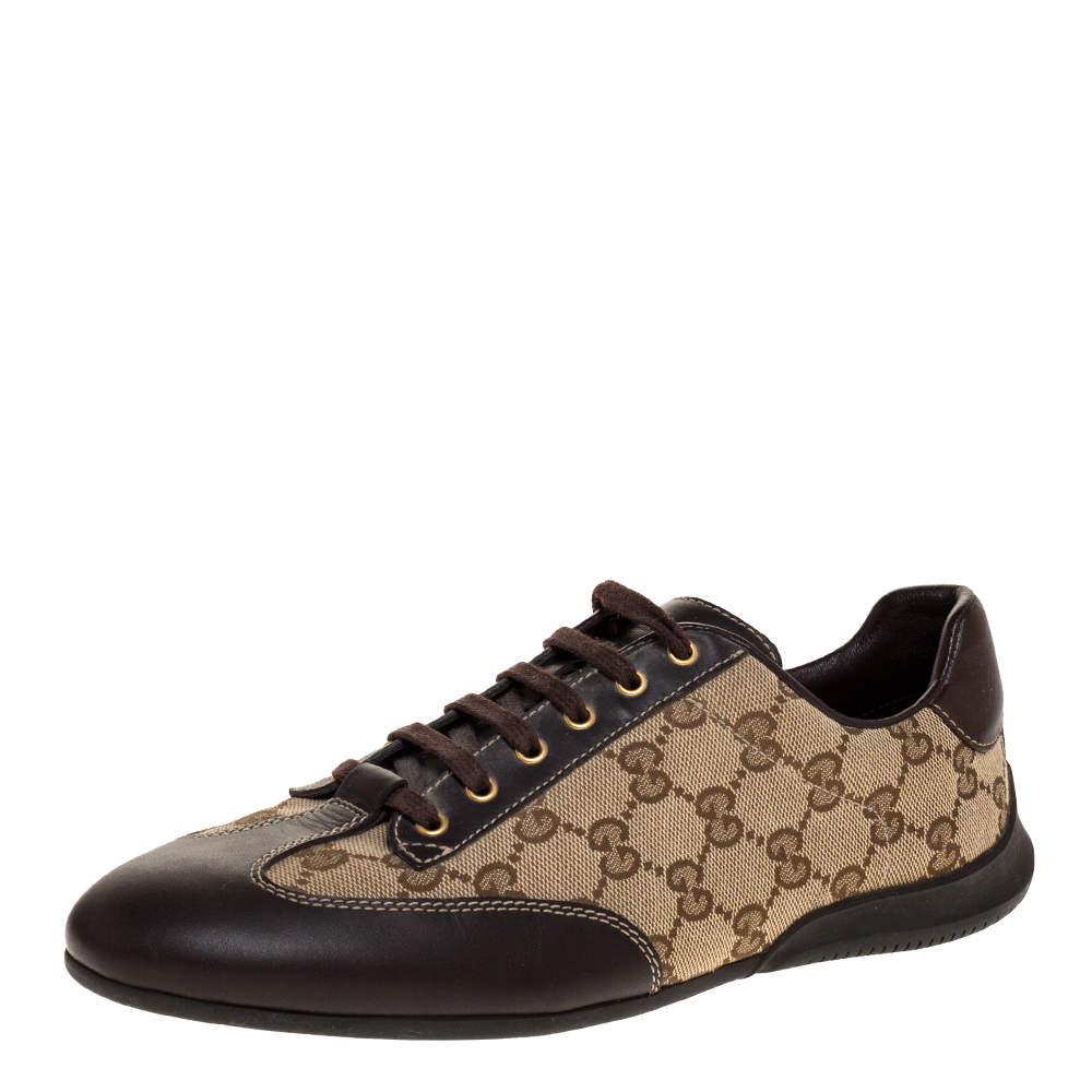 Gucci Brown/Beige GG Canvas And Leather Low Top Sneakers Size 38 Gucci ...