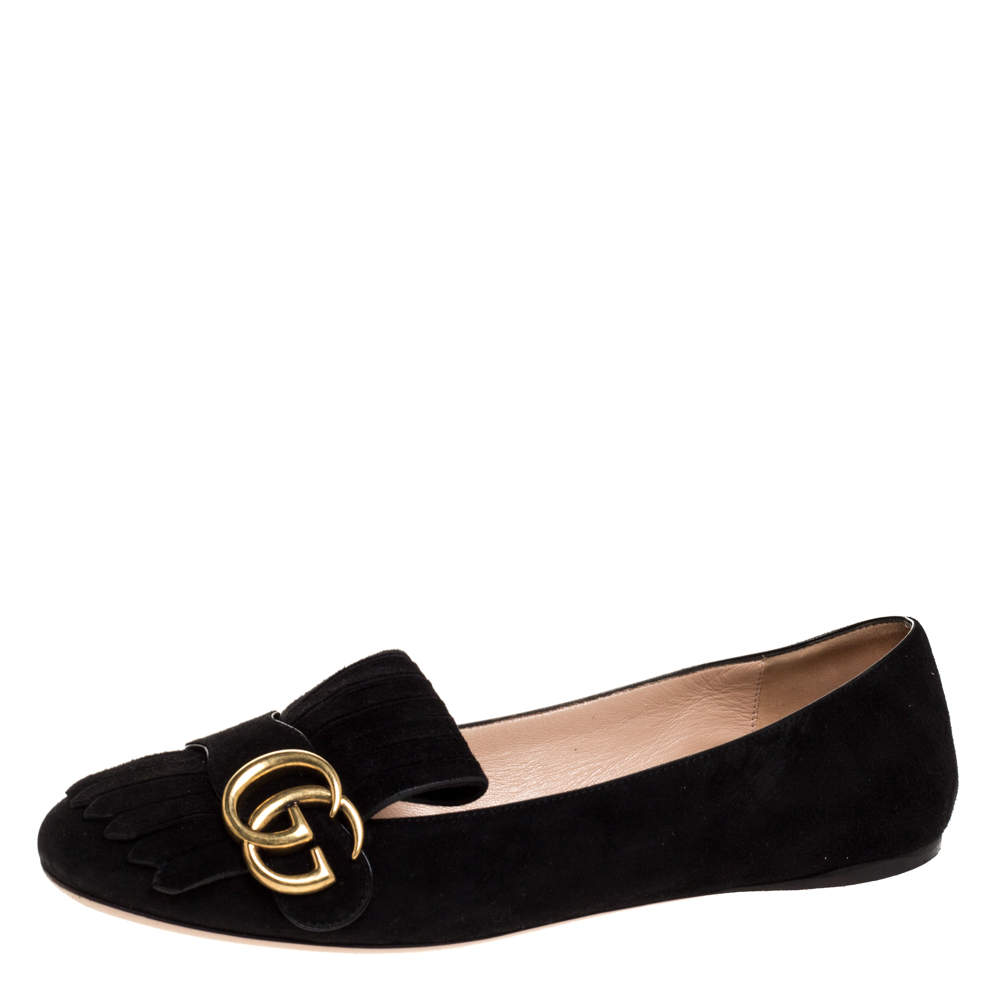 Gucci Black Suede GG Marmont Fringe Detail Ballet Flats Size 38 Gucci ...