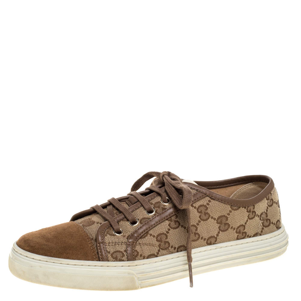 Gucci Brown GG Canvas and Suede California Low Top Sneakers Size 39