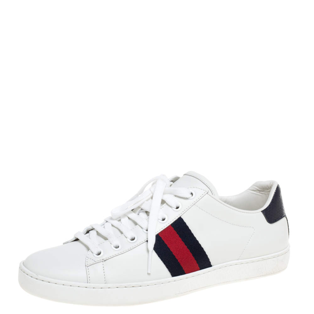 Pre Owned Gucci White Leather Ace Web Detail Low Top Sneakers Size 39