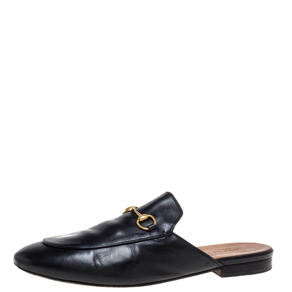 مملوكة مسبقًا Gucci Black Leather Princetown Horsebit Mules Size 41
