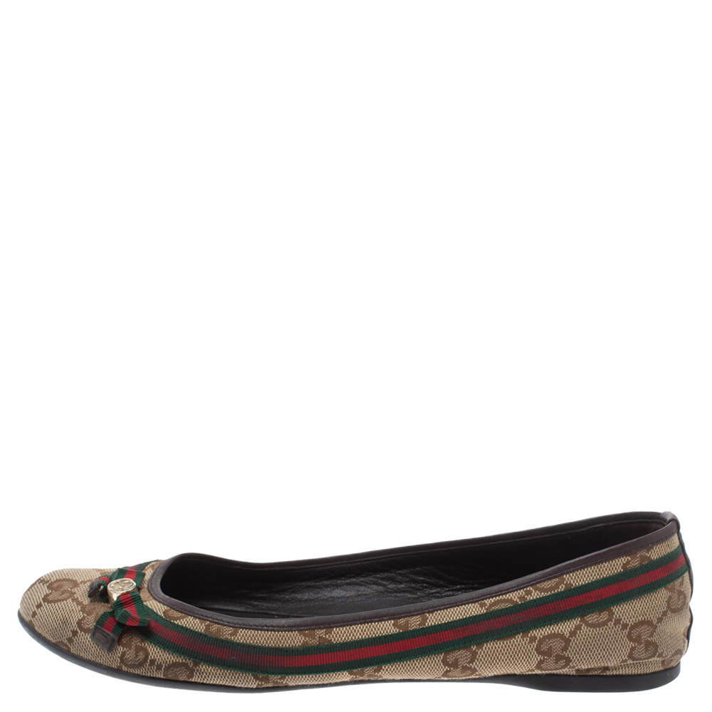 Pre Owned حذاء باليرينا فلات غوتشي مزين فيونكة ويب مايفير كانفاس جي جي بيج مقاس 36