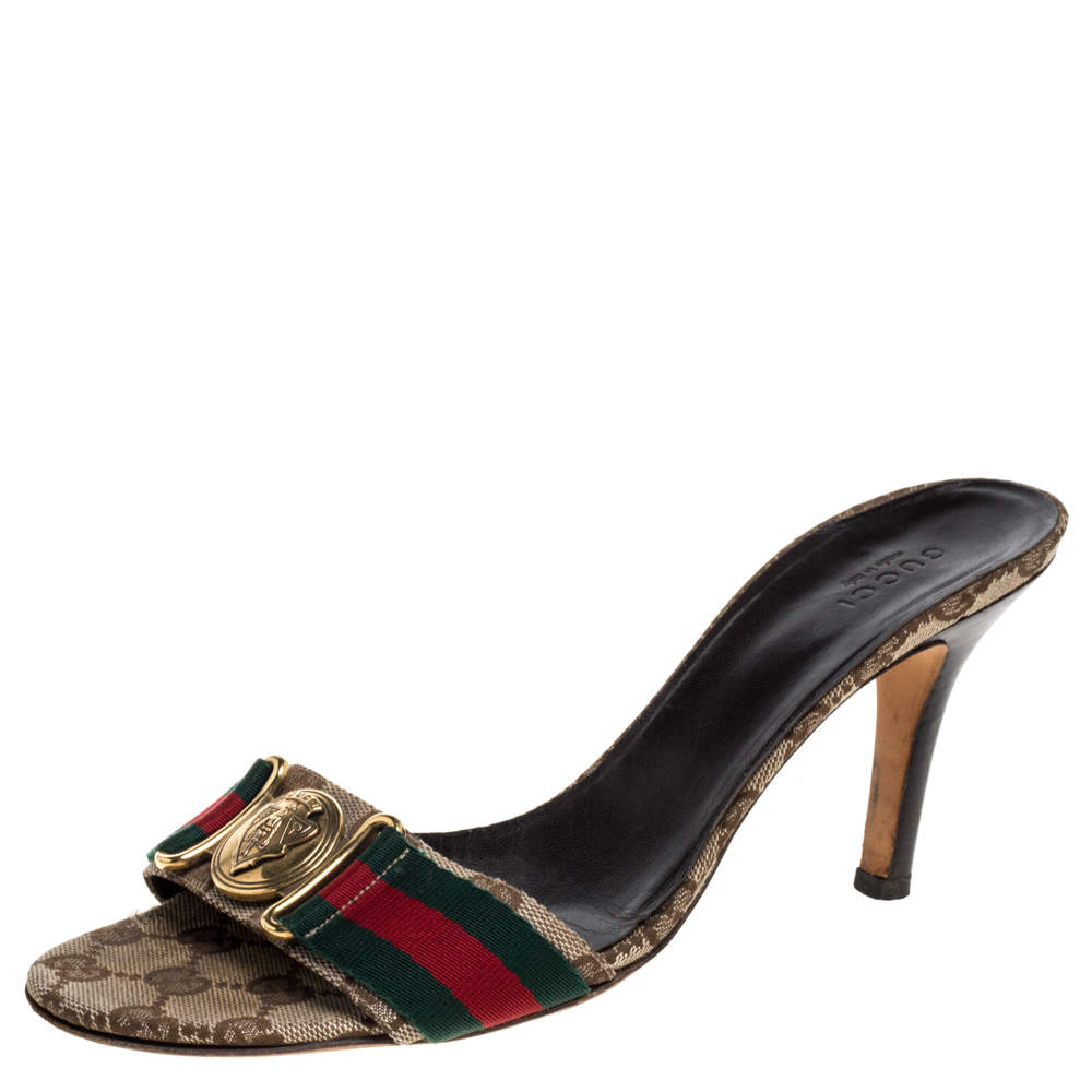 Pre Owned Gucci Beige GG Canvas Hysteria Slide Sandals Size 38.5