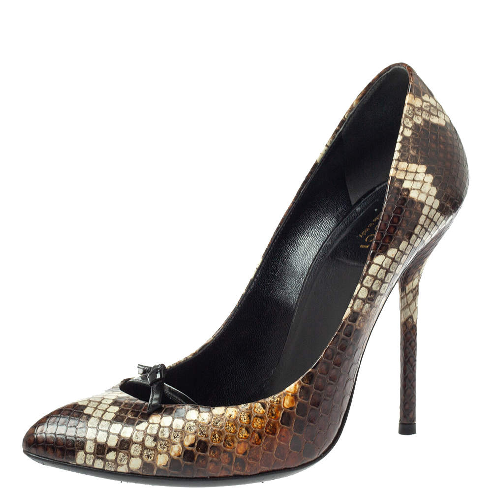 Gucci Two Tone Python Beverly Bow Pumps Size 39
