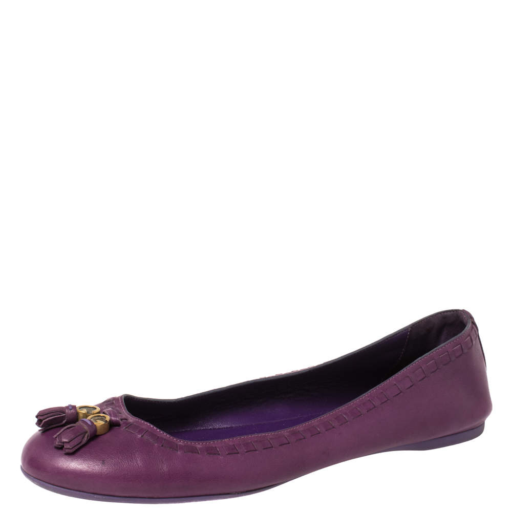 Gucci Purple Leather Fringe Ballet Flats Size 38.5