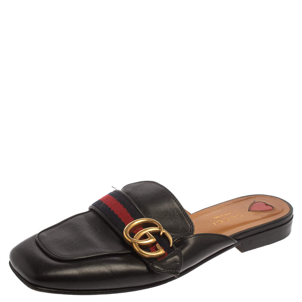 Gucci Black Leather Web Double G Logo Mules Size 37 Gucci | The Luxury ...