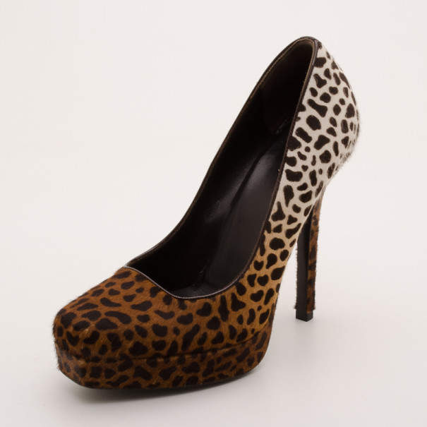 Gucci Leopard Print Calf-Hair Platform Pumps Size 36.5