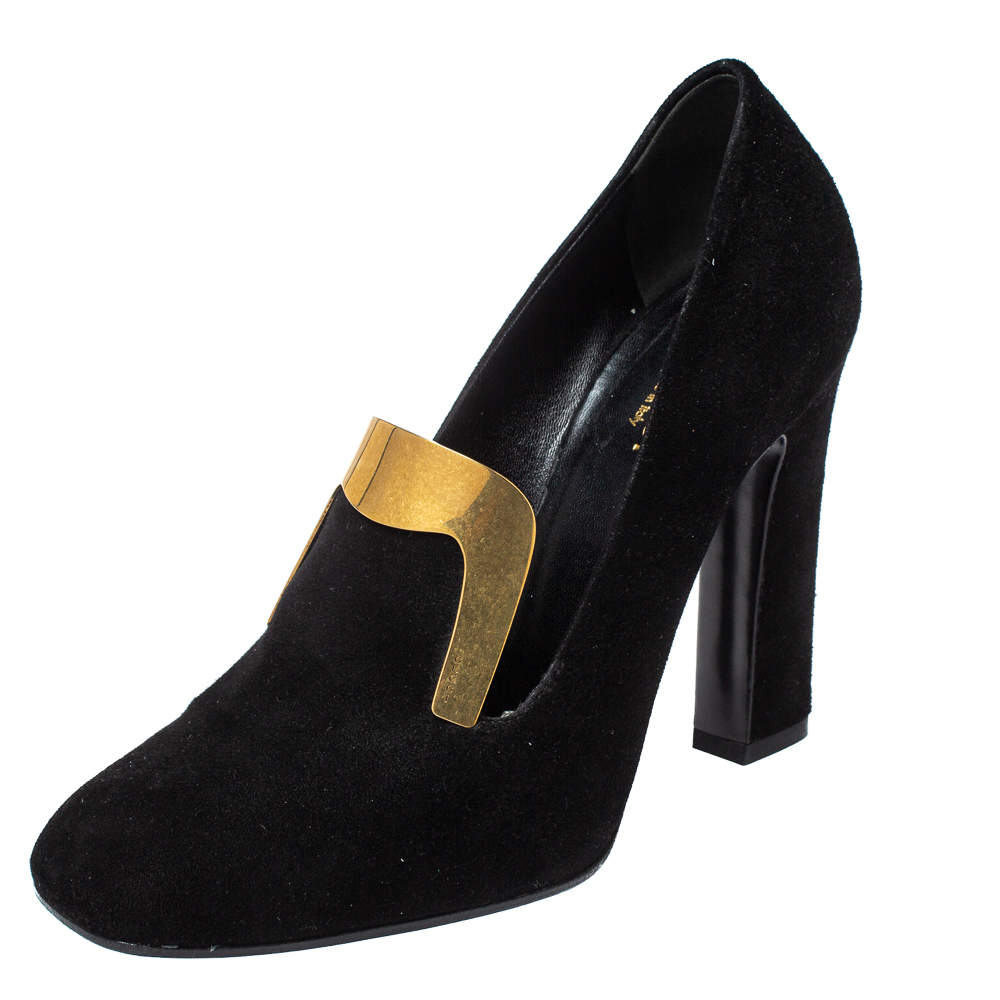 مملوكة مسبقًا Gucci Black Suede Alma Classic Loafer Pumps Size 38.5
