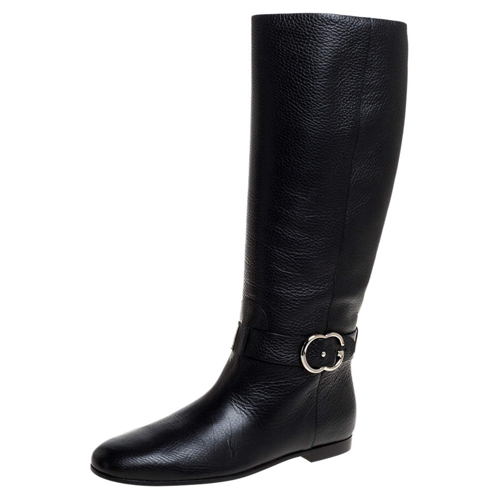 مملوكة مسبقًا Gucci Black Leather Sachalin Interlocking Double G Riding Boots Size 40  