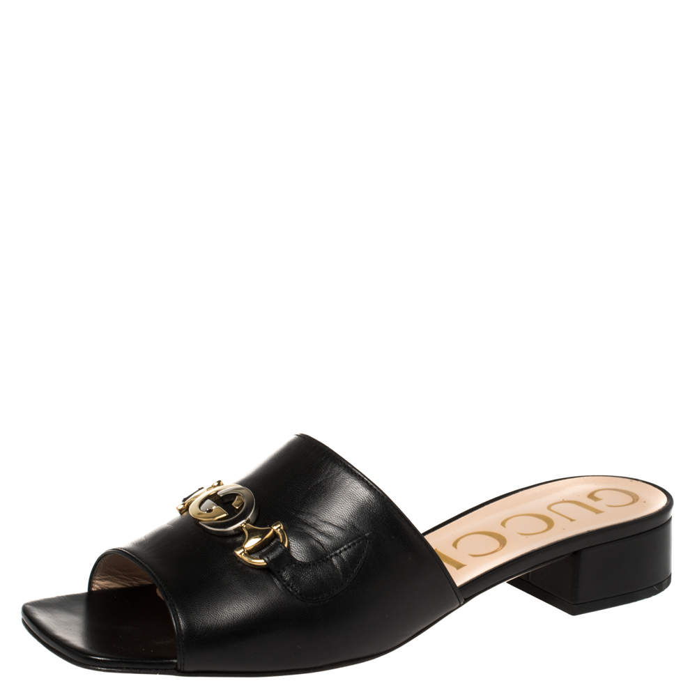 Pre Owned صندل غوتشى سلايد زومى جلد أسود مقاس 40.5