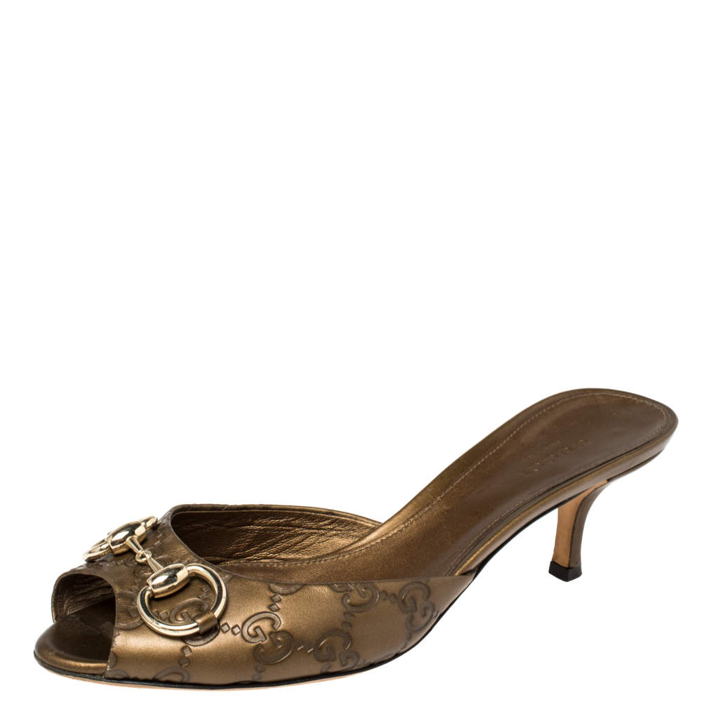 Gucci Brown Guccissima Leather Horsebit Slide Sandals Size 37.5