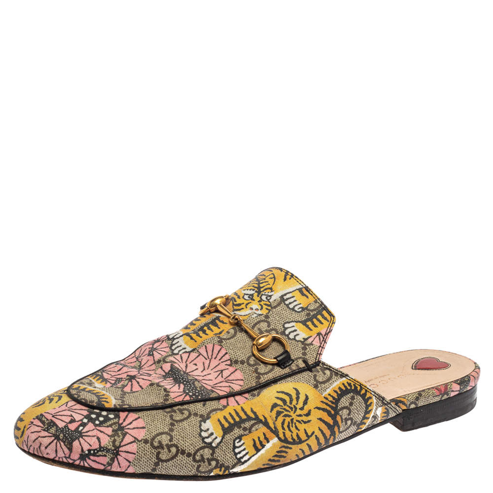 Gucci Multicolor Canvas Princeton Horsebit Mules Sandals  Size 41