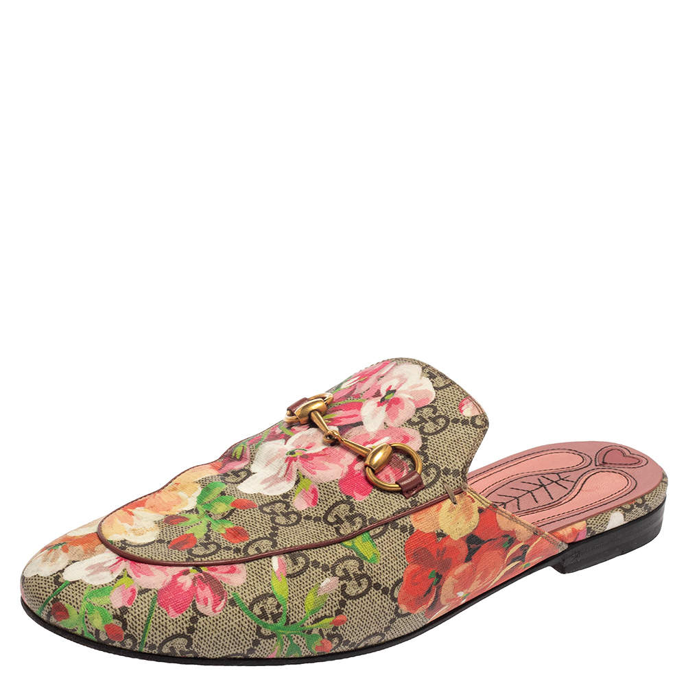 Pre Owned Gucci Multicolor Floral Canvas Princetown Horsebit Flat Mules Size 39