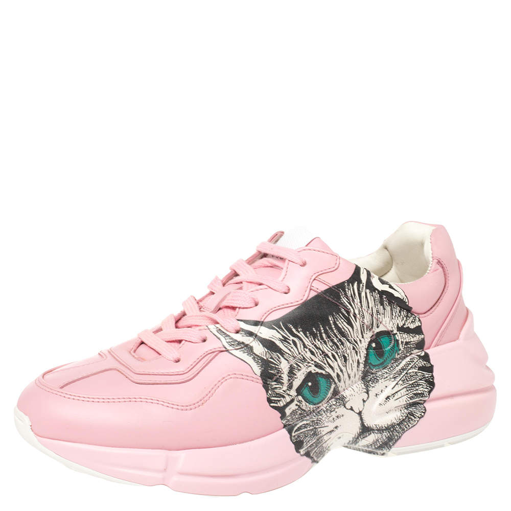 Gucci Pink Leather Rhyton Mystic Cat Sneakers Size 37