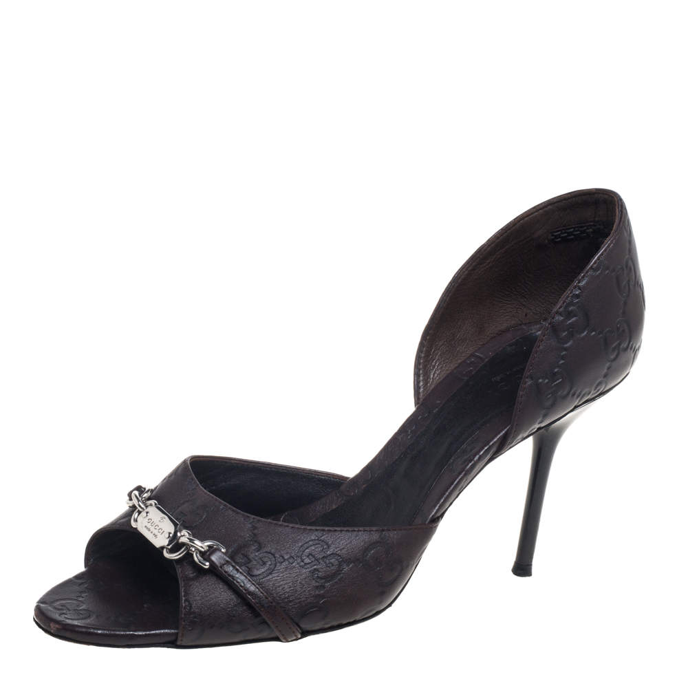 Gucci Brown Guccissima Leather Horsebit D'orsay Peep Toe Pumps Size 38
