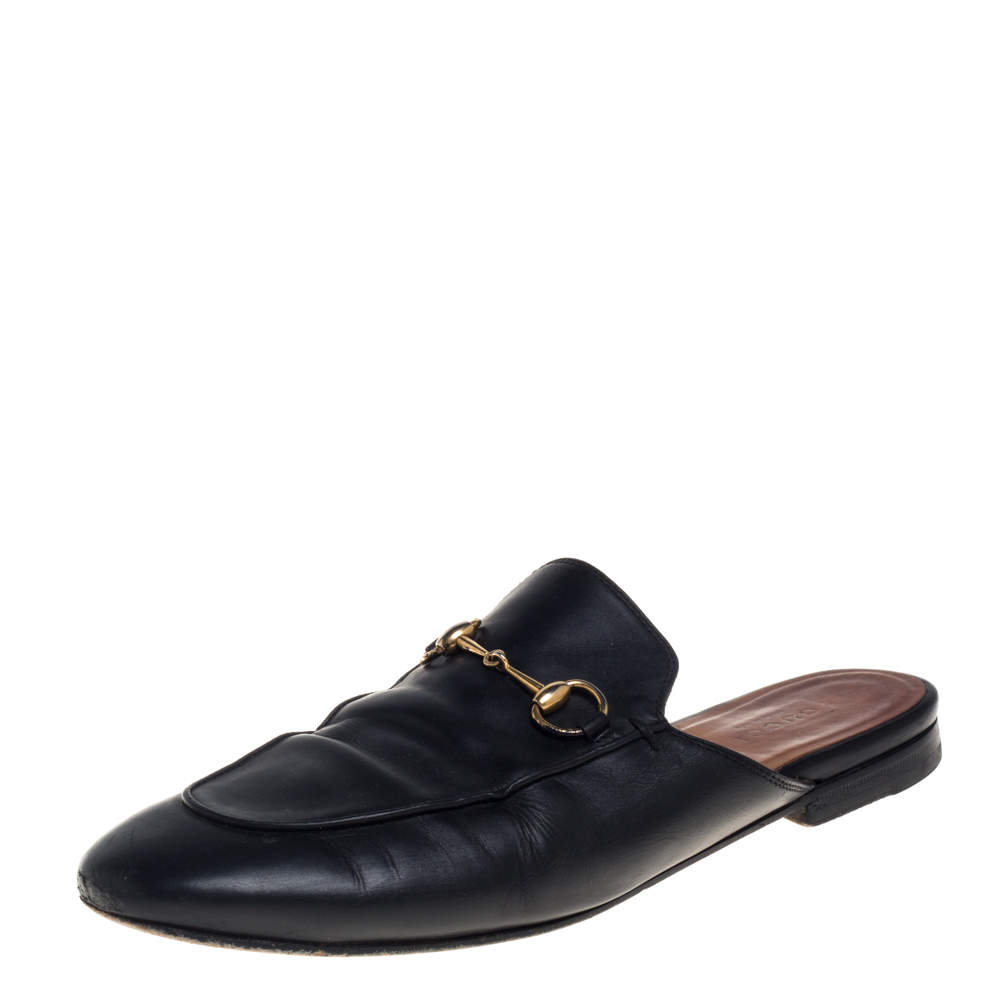 حذاء سلايد غوتشي برينس تاون هورسبيت جلد أسود مقاس 38.5