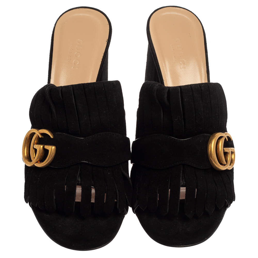 gucci marmont suede fringe slide sandals