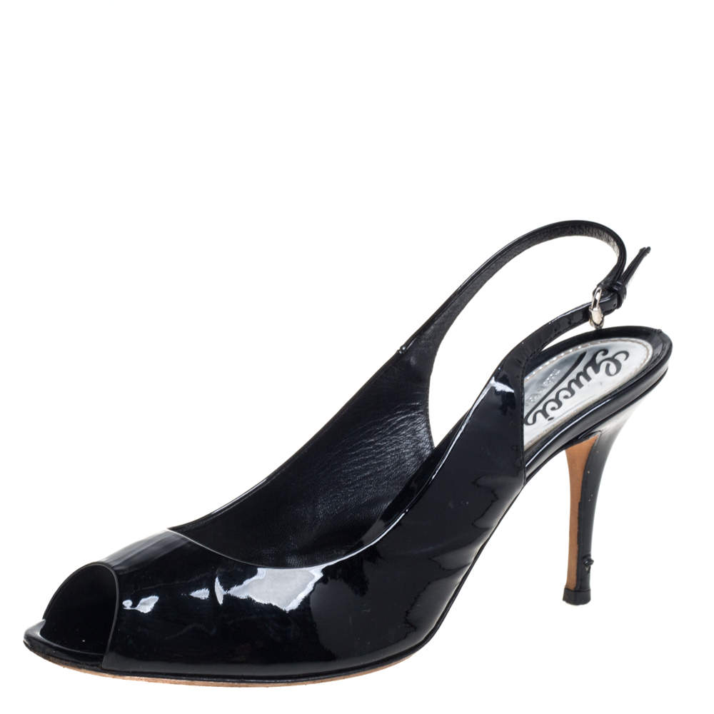 Pre Owned Gucci Black Patent Leather Open Toe Sandals Size 39