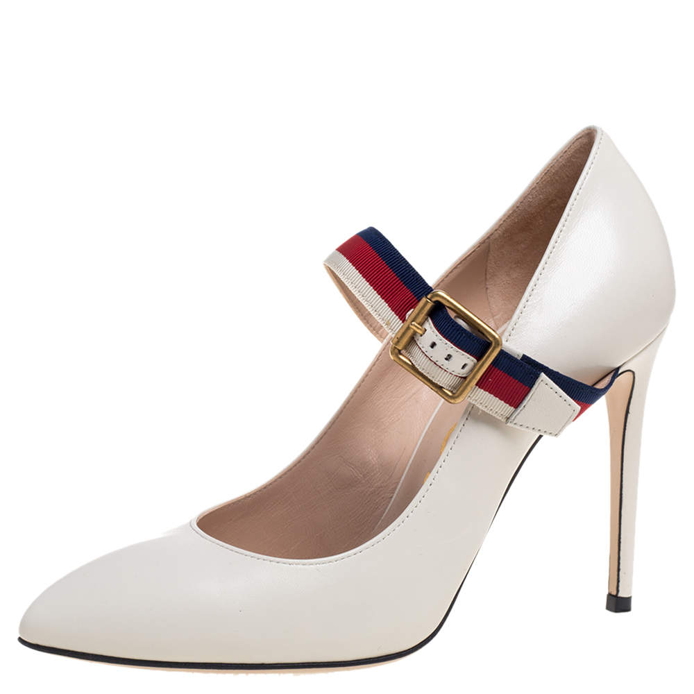 Pre Owned Gucci White Leather Sylvie Pumps Size 39 